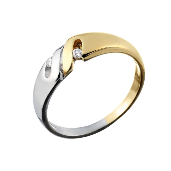 Moderner Bicolor-Ring mit 2 kleinen Brillanten