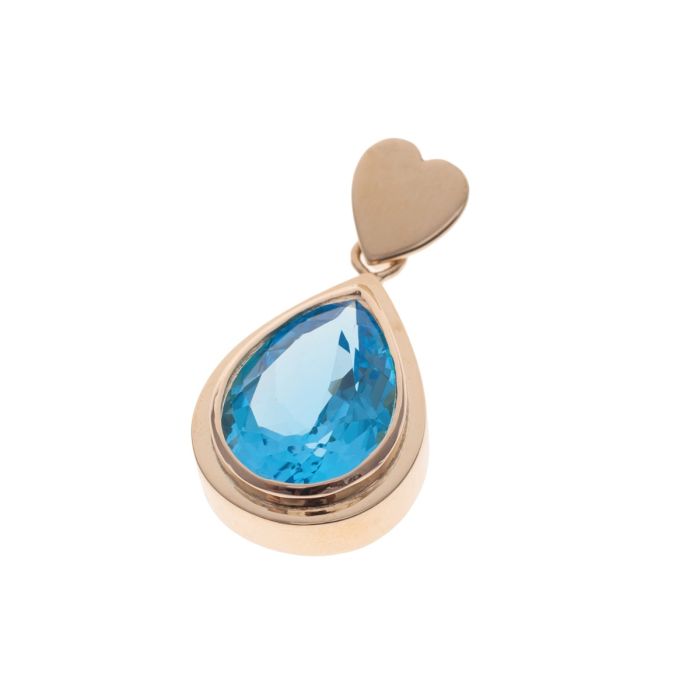 Tropfenförmiger Anhänger in 585er Gelbgold mit großem Blautopas und herzförmiger Schlaufe.