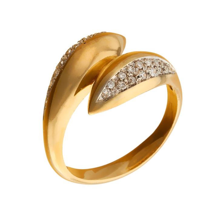 Stilisierter Schlangenring; besetzt mit jeweils 15 Diamanten in Achtkantschliff auf je einem „Schlangenkopf“ in rhodinierter Pavéfassung.