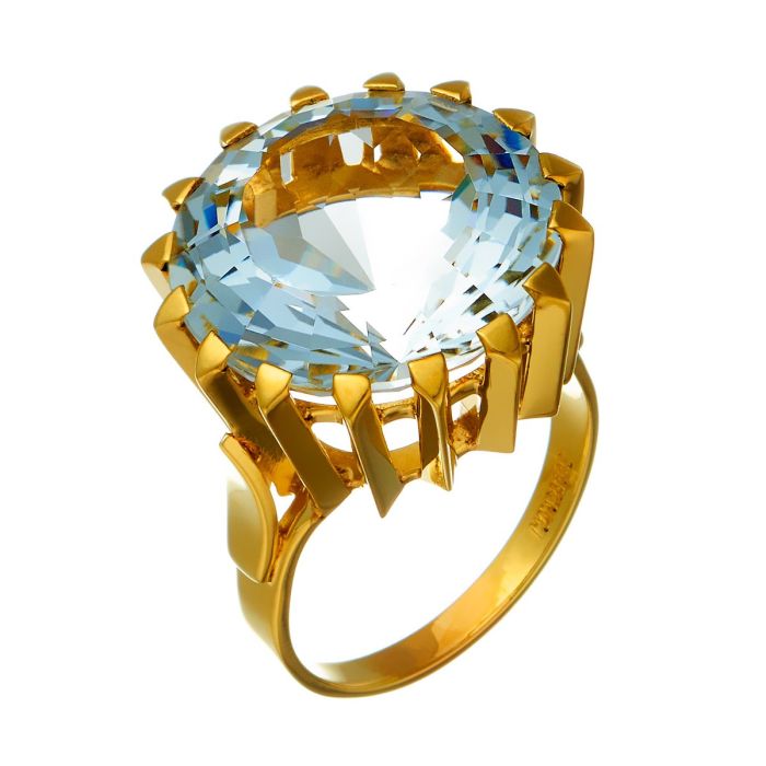 Damenring aus 14-karätigem Gelbgold mit hellblauem Beryll