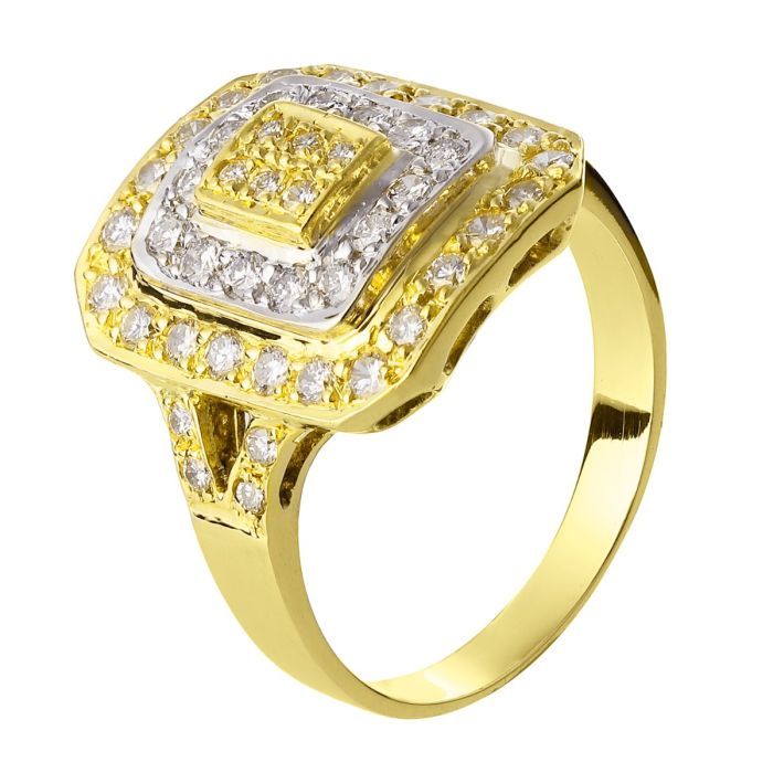 Cocktail-Ring in 585er Gold mit achteckigem Ringkopf in Bicolor, dreistufig besetzt mit Brillanten in Pavé von zus. ca. 0,50 ct.