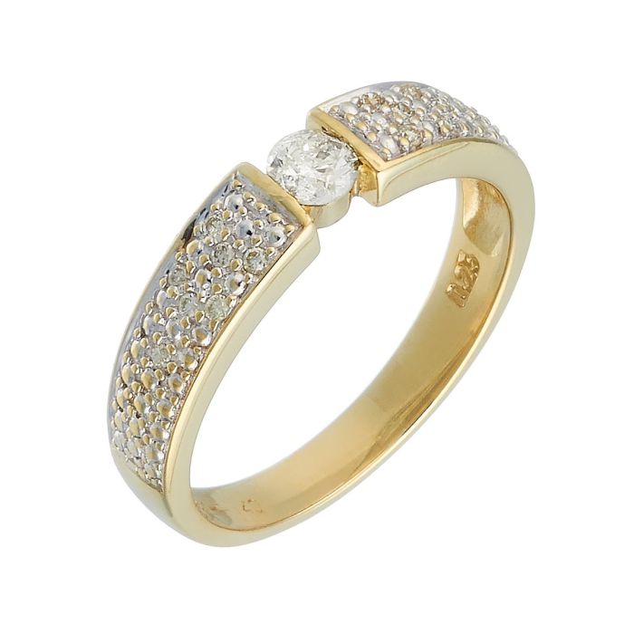 Damenring in 8-karätigem Gold. Mittig ist er mit einem Zirkonia in angedeuteter Spannfassung besetzt. 