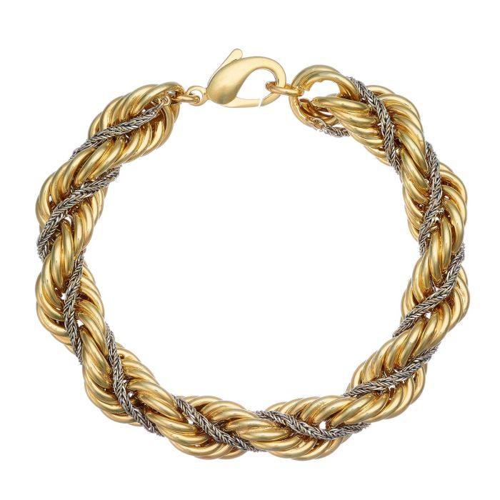 Armband in 14-karätigem Gold. Hochglanzpolierte Gelbgold-Kordelkette mit feinem aufgewickeltem Doppelanker-Weißgold-Kettchen.