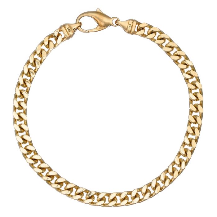 Armband in 14-karätigem Gelbgold. Das Schmuckstück mit seiner Flachpanzergliederung ist 4-seitig geschliffen und hochglanzpoliert.