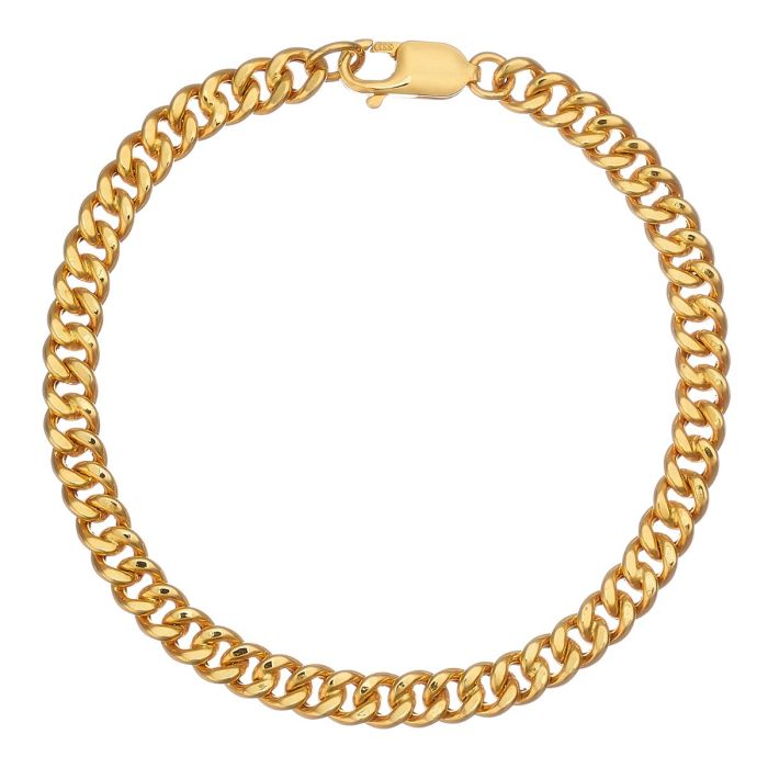 Armband in 8-karätigem Gelbgold. Die hochglanzpolierten Flachpanzerglieder sind 2-seitig geschliffen. Ein Karabiner dient als Verschluss. 