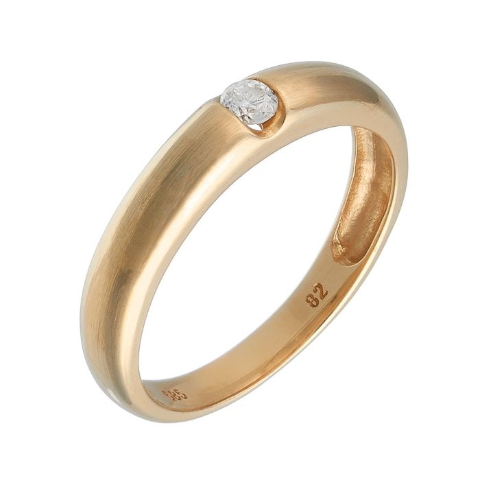 Bandring in 14-karätigem Gelbgold mit einem Brillant von 0,10 ct. Das Schmuckstück ist hochglanzpoliert. 