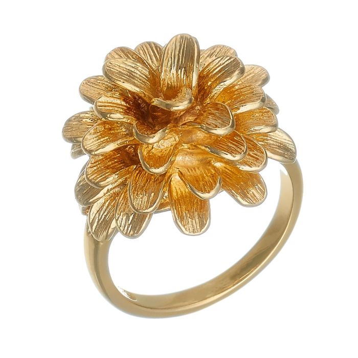 Damenring in 14-karätigem Gelbgold. Der Ringkopf stellt eine Blume dar. 