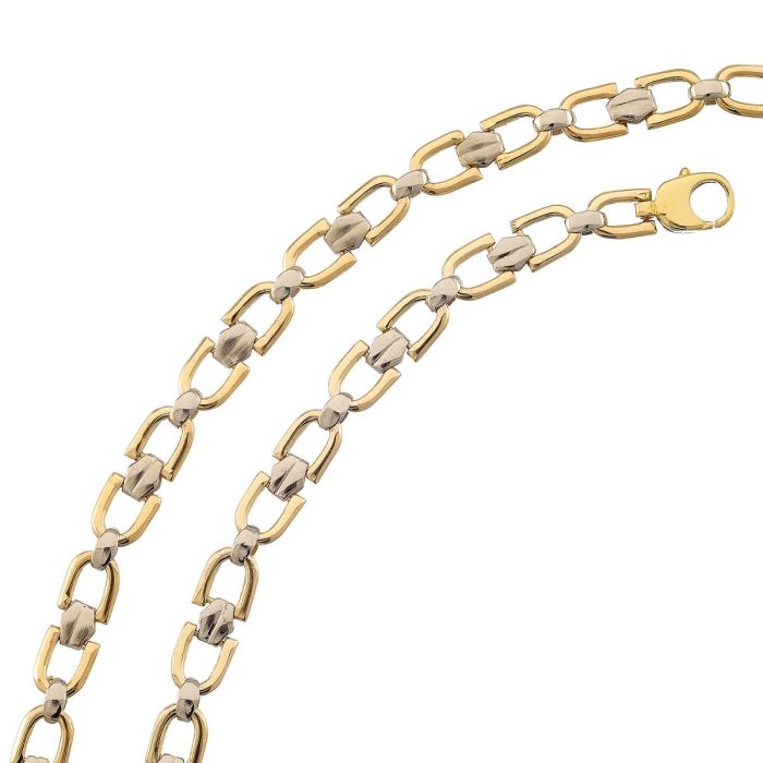 Massive Halskette in Bicolor aus 14-karätigem Gold. Glieder angelehnt an das Stegankermuster. Die Zwischenglieder sind in Weißgold gearbeitet.