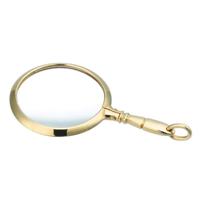 Vergrößerungsglas/Lupe mit einer Fassung in 14-karätigem Gelbgold und einer Öse zum Durchziehen einer Kette o. Ä. 