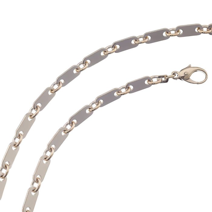 Schwere, massive Halskette in 14-karätigem Weißgold. Die Plättchenglieder sind mit schlichten Zwischenösen miteinander verbunden.