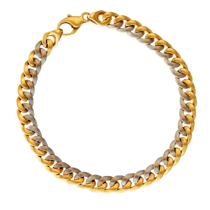Sportives Armband in 8-karätigem Gold. Die Glieder sind jeweils halb in Gelb- und halb in Weißgold legiert. 