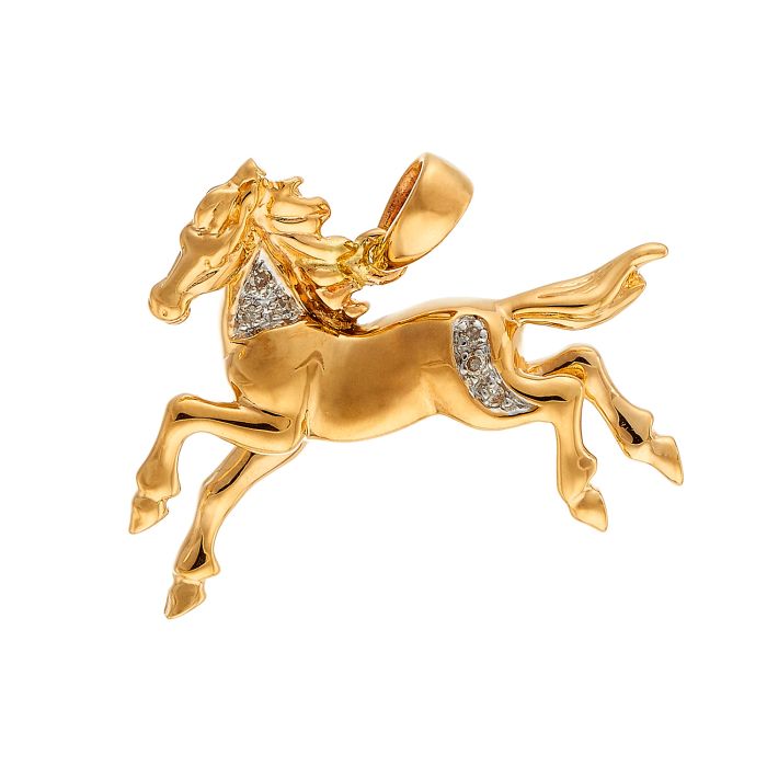 Anhänger in 14-karätigem Gold. Das Schmuckstück ist hochglanzpoliert und fasst an 2 Stellen insgesamt 6 Diamanten auf einem weißgoldenen Untergrund. 