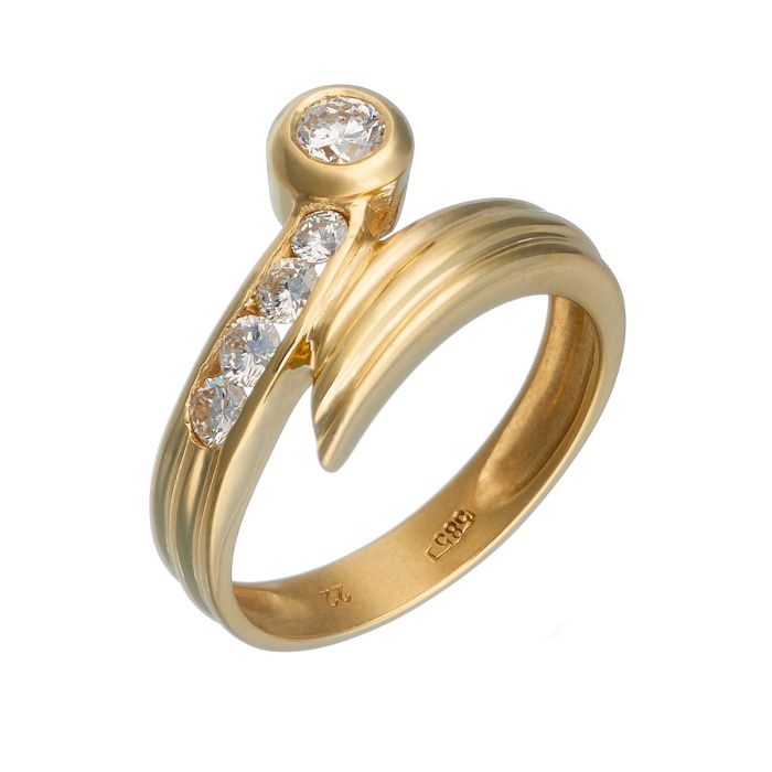 Brillantring in 14-karätigem Gelbgold. Ein großer Brillant in Zargenfassung, und 4 weitere Edelsteine.