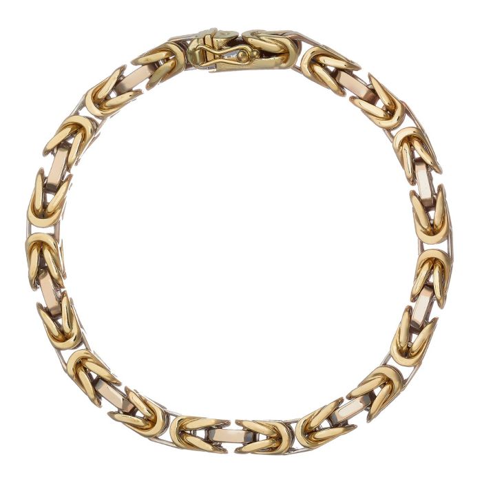 Armband in 14-karätigem Gelbgold. Es hat eine Königskettengliederung und ist hochglanzpoliert gearbeitet. Ein Kastenschloss mit Sicherheitsacht dient als Verschluss.