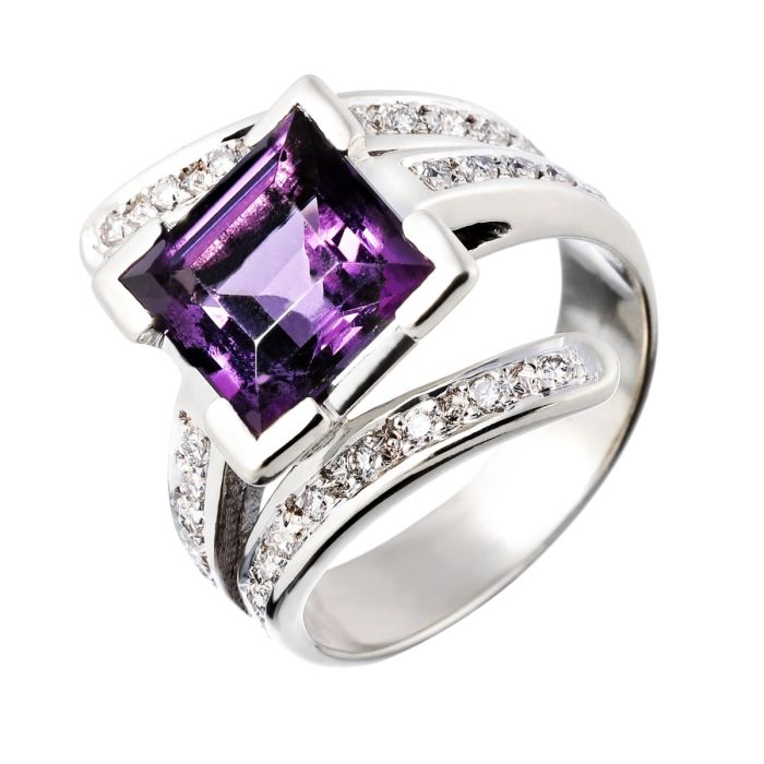 Extravaganter Amethyst-Ring aus 750er Weißgold mit 28 Brillanten