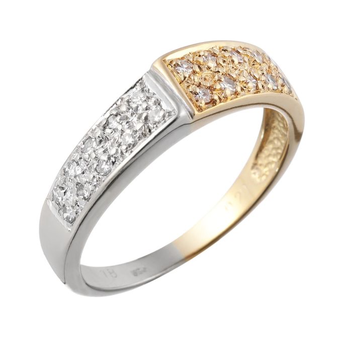 Damenring in 585er Gold mit zweifarbiger Schauseite und 20 Diamanten