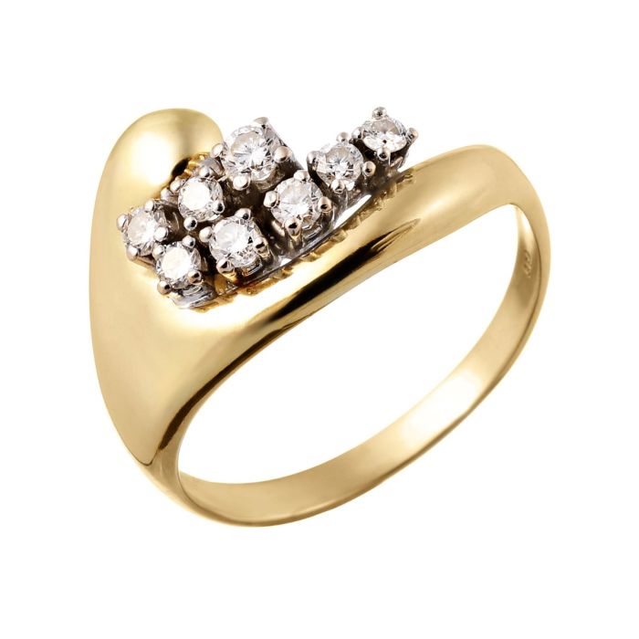 Asymmetrischer Damenring aus 585er Gelbgold mit 8 Brillanten.