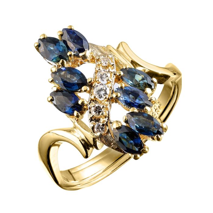 Besonderer Damenring mit Brillanten und Saphiren