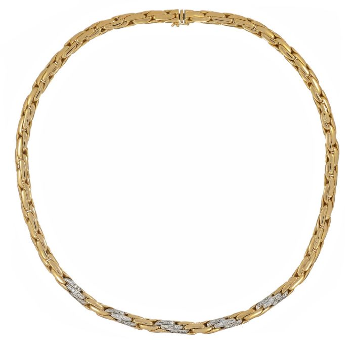 Collier aus 585er Gelb- und Weißgold mit Diamanten besetzt