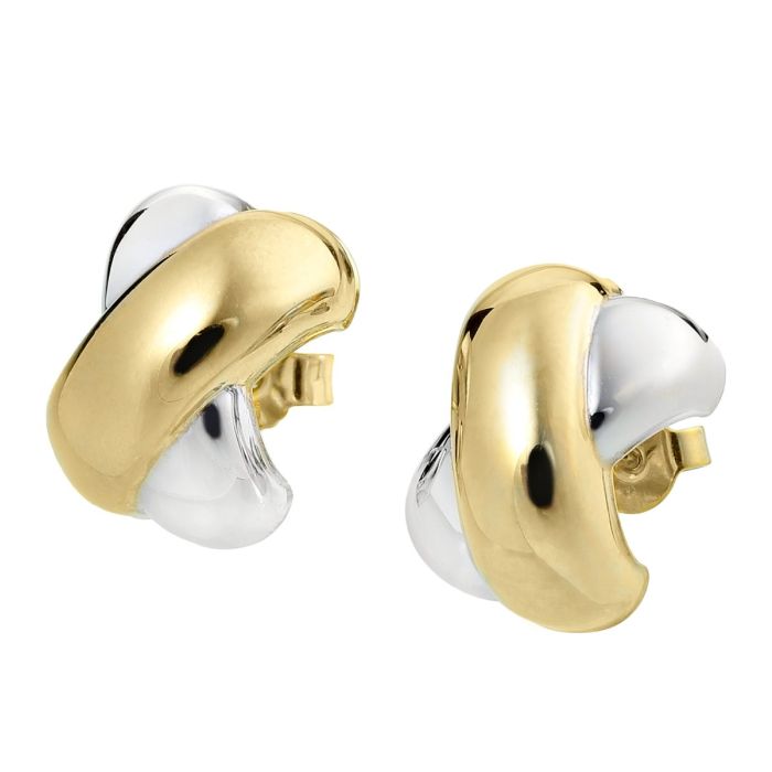 Paar Bicolor Ohrstecker in gebogener Form in 585er Weiß- und Gelbgold