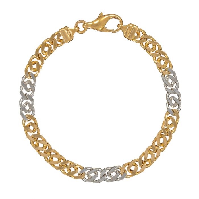 Massives Flachpanzer-Armband in Bicolor 585er Gelbgold und Weißgold

