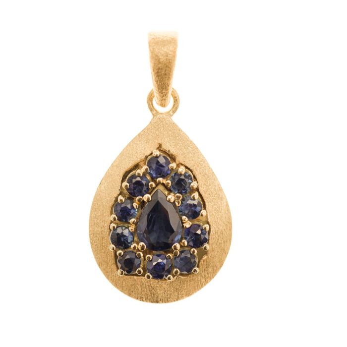 Spitzovaler Anhänger in 585er Gelbgold mit 11 Saphiren