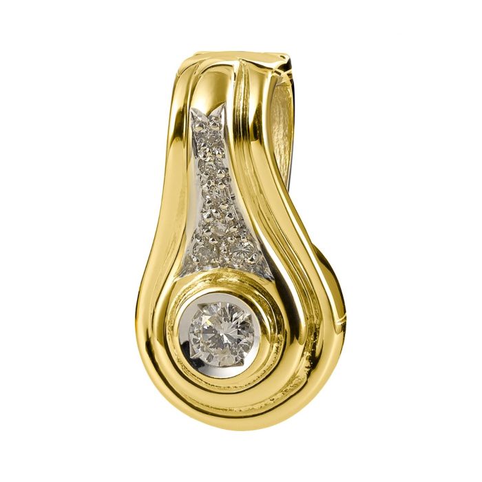 Vario-Clip-Anhänger in 585er Gelbgold in geschwungener Tropfenform  tlw. rhodiniert und besetzt mit einem Brillanten bekrönt von 6 kleinen Brillanten 