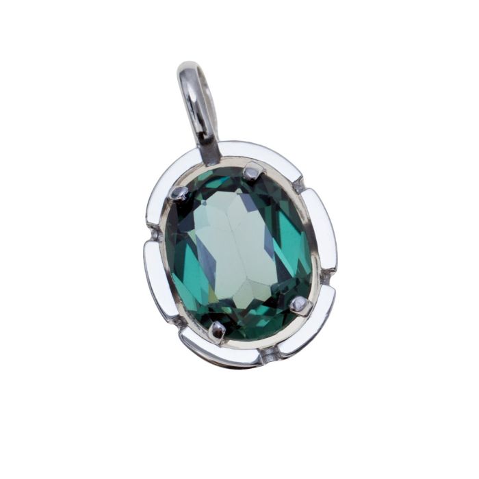 Anhänger in 333er Weißgold mit synthetischem grünem Spinell in Ovalschliff
