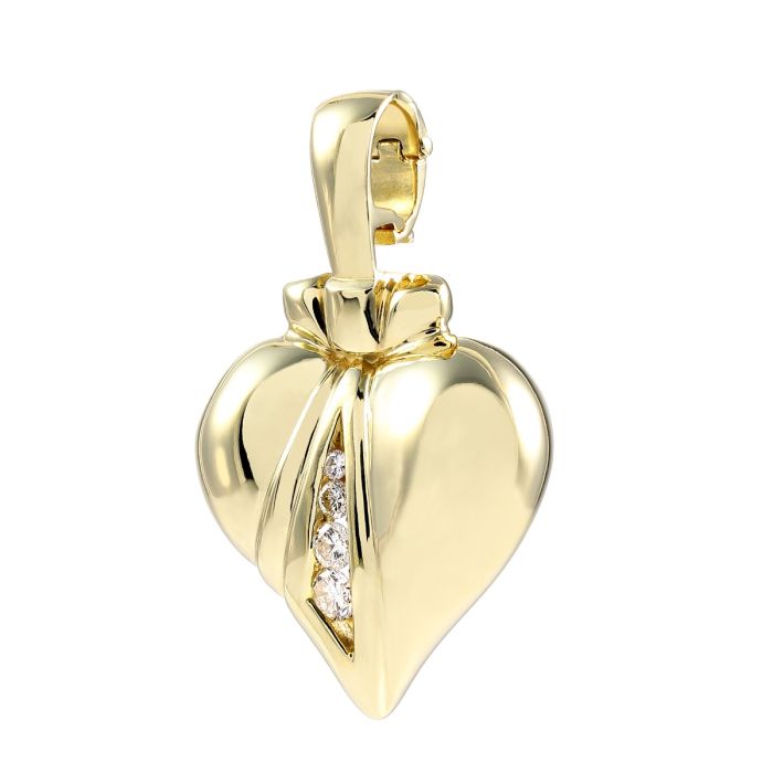 Vario-Clip-Anhänger in 585er Gelbgold in Form eines Herzes mit Schleife besetzt mit 4 Brillanten