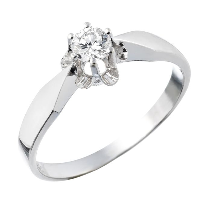 Klassischer Solitär-Ring in 585er  Weißgold mit Brillant in Krappenfassung