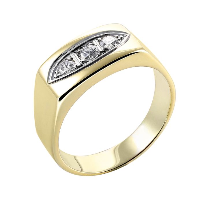 Damenring mit 3 Brillanten von insg. ca. 0,35 ct. in einer weißgoldenen Kornfassung. 
Die Schauseite des Ringes geht kantig in die Ringschiene über. 