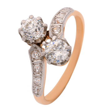 Wunderschöner Jugendstilring mit Altschliffbrillanten und Diamanten in 585er Gold