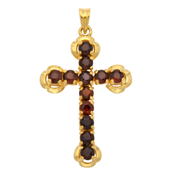 Attraktiver Kreuz Anhänger mit Granat Steinen