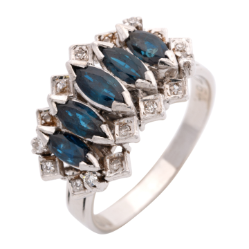 Vintage Damenring mit Saphiren und Diamanten in 750er Gold