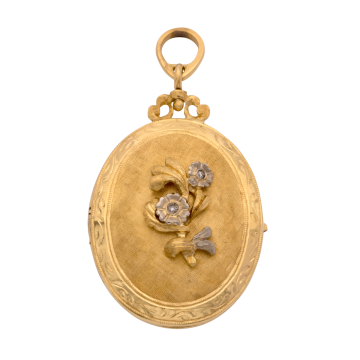 Jugendstil Klapp-Medaillon mit Blume in 750er Gold