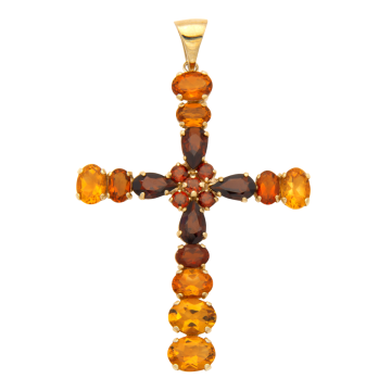 Wundervoller Kreuzanhänger mit Granatsteinen und Goldtopase