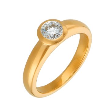 Solitärring aus 14-karätigem Gelbgold mit lupenreinem Brillanten von 0,57 ct in Zargenfassung.