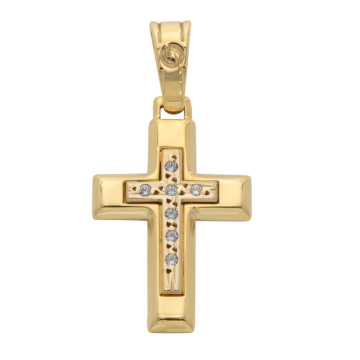 Anhänger Kreuz in 585er Gold mit 7 Zirkonia