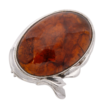 Brosche in 835er Silber mit Bernstein, Fischland-Schmuck