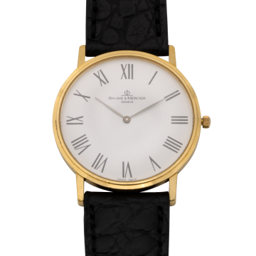 Noble Herrenuhr von Baume & Mercier mit Gehäuse aus 750er Gold und Lederband