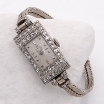 Art-Déco Damenuhr von OMEGA aus Platin und 750er Weißgold mit Diamantbesatz