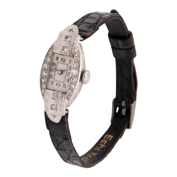 Aparte Art-Déco Armbanduhr in Platin mit Diamanten