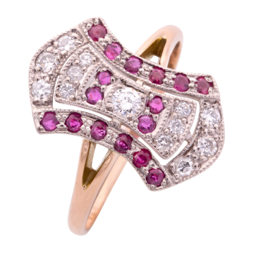 Antiker Damenring mit Brillanten und Rubinen