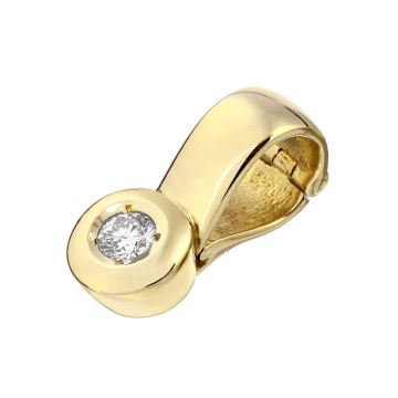 Klassischer Clip-Anhänger mit großer Öse zum Öffnen in 585er Gold. Am unteren Teil des Anhängers ist in einer schlichten runden Fassung ein Brillant gefasst. 