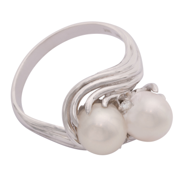 Vintage Weißgoldring mit großen Perlen und Brillanten