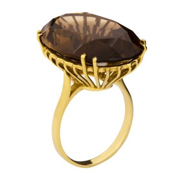 Goldener Damenring mit großem Rauchquarz