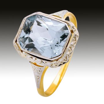 Eleganter Ring im Art Déco-Stil mit synt. Aquamarin