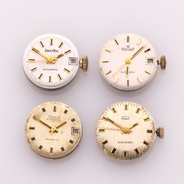 4 Automatik-Uhrwerke ZENTRA, EXQUISIT, EUSI und CONDOR zwischen 1970-80 für Damenuhren