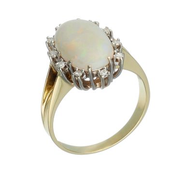 Aparter Cocktailring mit Opal und 10 Diamanten