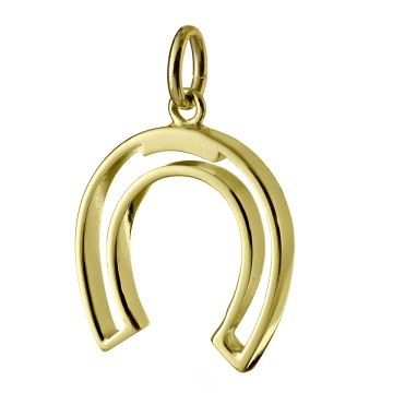 Kettenanhänger in Form eines Hufeisens. Das innere Stück ist offen, so dass man hindurchsehen kann. 